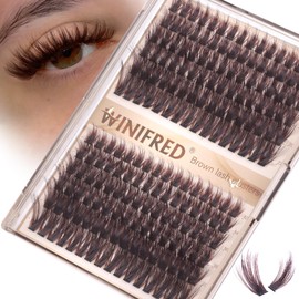 Winifred Brown Lash Clusters Wispy 12-22mm Long Cluster Eyelash Extensions Dark Brown Spiky Eyelash Clusters Thick Volume Fluffier D Curly Individual Lashes (180D+200D)