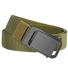 LEEXTON Adjustable Nylon Outdoor Fabric Belt Men's Automatic Buckle Metal Resistant Tactical Belt for Sports and Leisure, Green