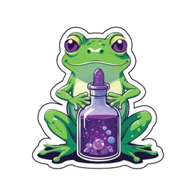 Set of 2 - Cute Frog with Purple Potion Bottle Vinyl Decal Sticker, Cartoon Design,SUV, Van, Window, Bumper, Wall, Laptop, Tablet, Cup,Tumbler Or Any Smooth Surface