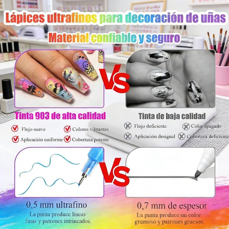 12 Rotuladores para Uñas 3D Secado Rápido, Decoración Nail Art