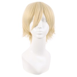 MapofBeauty 12 Inch/30 cm Men Women Short Straight Side Bangs Cosplay Costume Wig (Mixed Blonde)