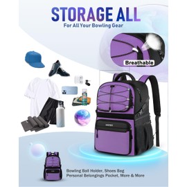 LOINTET Bowling Ball Bag, Single Bowlingball Backpack with Shoe Compartment Up to Size 16, Padded Ball Holder Bag, Bowling Accessories Gifts for Lovers/Player, Purple