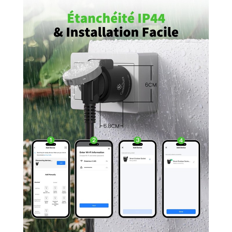 GreenSun Smart Socket - Outdoor Socket, 16A, Type E, Timer