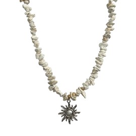 Cubahop Sun Pendant Necklace Silver Beads Crushed Stones Choker Necklace Jewelry for Women One Size Metal No Gemstone, Metal, No Gemstone