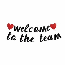 Vrogadso Welcome to The Team Banner Black Glittery New Employee Member Welcome Banner Decorations for Office Party