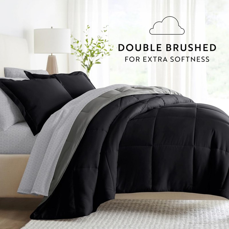 LINENS & HUTCH Bedding Bundle, Reversible Microfiber Comforter Set and