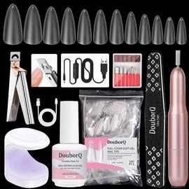 Major Dijit Gel X Nail Kit - Beginner Gel Nail Set with Nail Drill, 0.5oz 4-in-1 Nail Glue Gel, 500PCS Long Almond Nail Tips, Nail Clipper, UV Lamp for Nail Extension & Art (Long Almond)