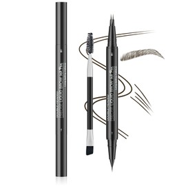 3D Waterproof Eyebrow Pen Dual-Ended for Natural Brows, Micro-Fork-Tip & Brush-Tip for Hair-Like Strokes, Long-Lasting Smudge-Proof Formula, Perfect for Contouring & Filling. Easy Application, Brown