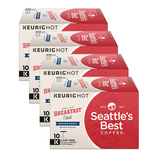 Seattle’s Best Coffee K-Cup Pods, Breakfast Blend, Medium Roast Coffee, Smooth-Roasted K-Cups for Keurig K-Cup Brewers, 10 CT K-Cups/Box (Pack of 4 Boxes)