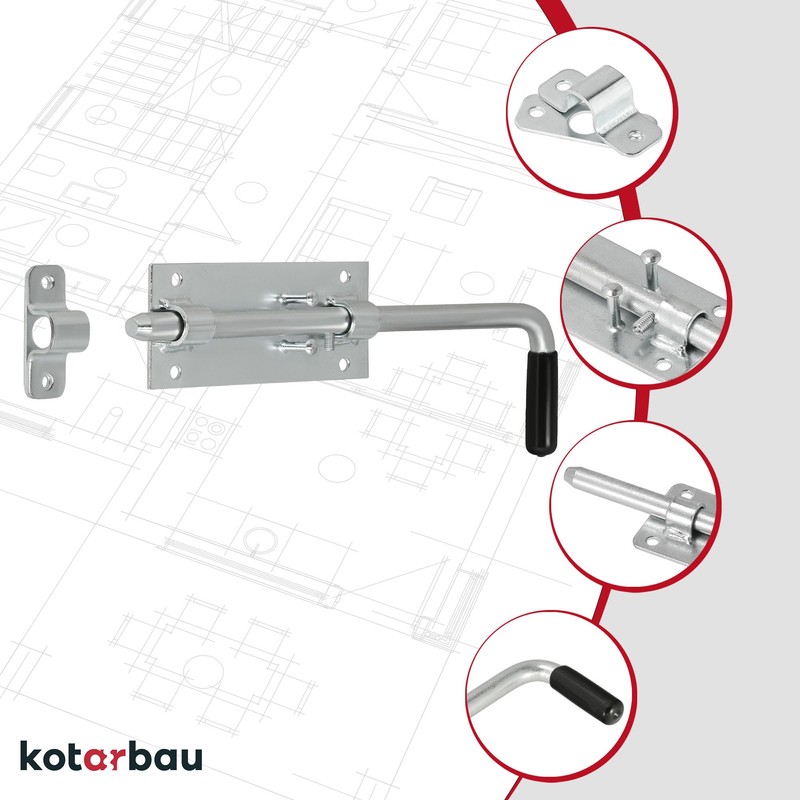 KOTARBAU® Garage Door Bolt Bolt Galvanised Silver with Rubber Handle