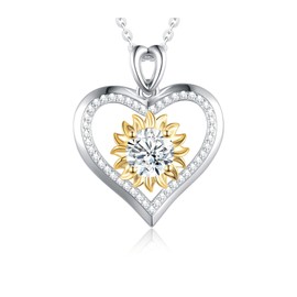 Jiostonor Sunflower Moissanite Heart Necklace for Women, Anniversary Birthday Gift for Wife, S925 Silver Moissanite Lab-Created Gem Jewelry for Her Girlfriend Mom