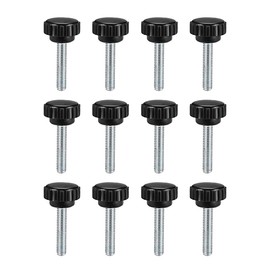 sourcing map M6 x 25mm Metric Male Thread Knurled Clamping Knobs Grip Thumb Screw on Type Plastic Threaded Hand Bolt Knobs Black 12 Pcs