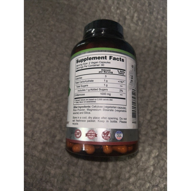D-Mannose Capsules 180 Veggie Caps 1000mg 100% Pure UTI Relief