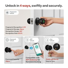 Lockin 4 in 1 Biometric Door Lock Fingerprint Door knob with Keypad, Auto Door Lock and Electronic Door Knob
