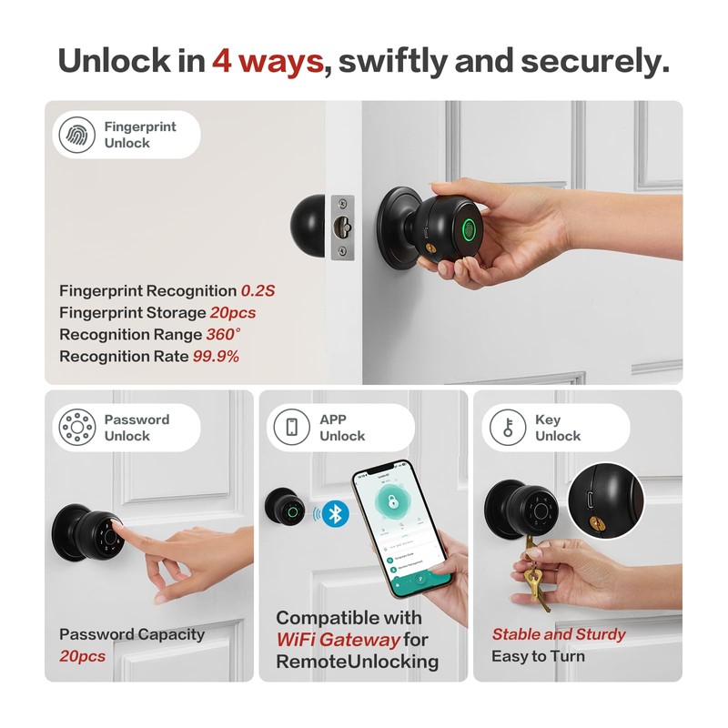 Lockin 4 in 1 Biometric Door Lock Fingerprint Door knob