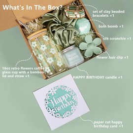 Birthday Gifts For Women, Teen Girl, Her, Happy Birthday Gift Box For Girl, Women, Sister, Daughter, Friends, Cute Daisy Aesthetic Glass Cups Gift Set 7pcs (Mint Green)