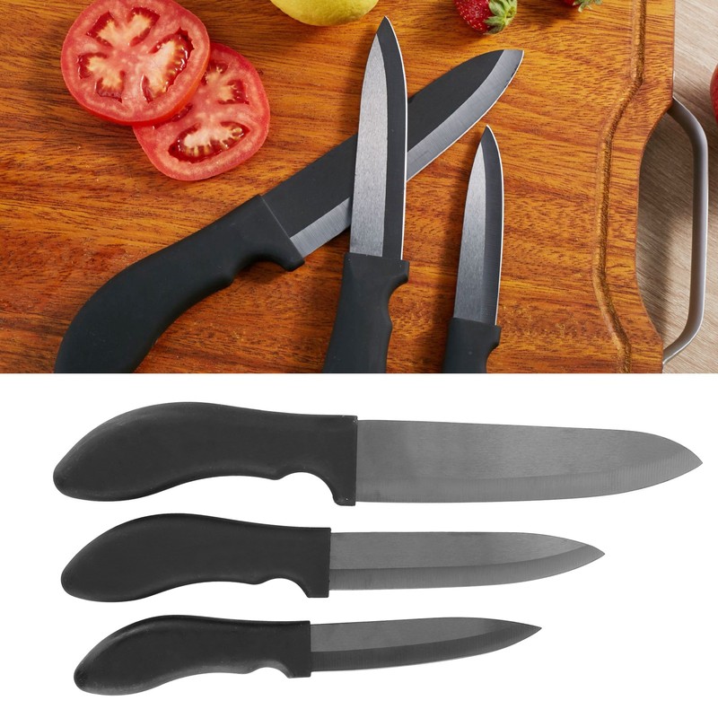 3Pcs Fruit Knife with Ergonomic Handle Black Blade Ceramic Cooking