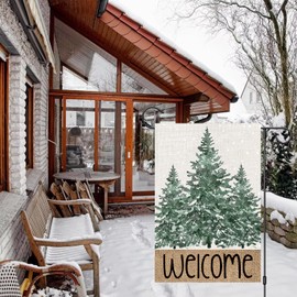 Winter Welcome Garden Flags 12x18 Vertical Double Sided, Snowflakes Christmas Trees Snowy Forest Yard Flag for Outside Decor, Xmas Holiday Outdoor Seasonal Decorations for Home