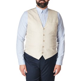 Perry Ellis Big & Tall Suit Vest Men's Tall, Natural Linen Herringbone, 3X Large (Big)
