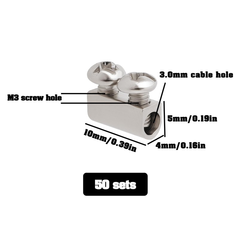 VGOL 50 Packs M3 Double Hole Wire Rope Clamps 10x5mm,