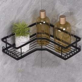 Super strong multipurpose bathroom shampoo body wash corner shelf organization Black