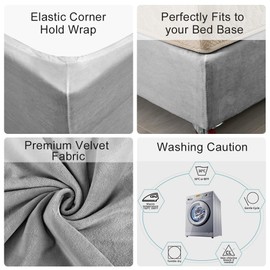 DUJUIKE Stretch Velvet Box Spring Cover for Wrapping, Alternative to Traditional Valance Bed Skirt, Easy to Apply (Light Grey, Cal King Bed Width: 180-190 cm)