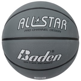 Baden Junior All Star Deluxe Rubber Basketball, Indoor and Outdoor Ball, Silver and Black, Size 5