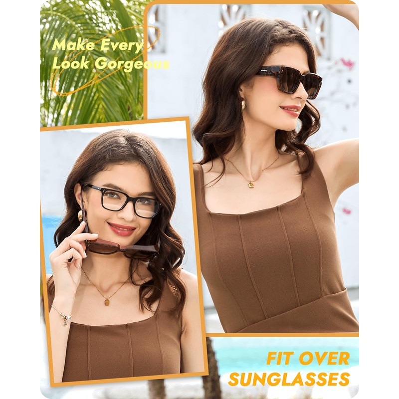 Meeloog Polarized Fit Over Glasses Sunglasses for Women Men, Rectangle