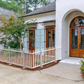 E&K 2 Sets 32.6"H x 84"W White Picket Fence Panels Vinyl Decorative Fencing for Pool Front Porch Yard Garden Patio (34 Pickets, Straight)