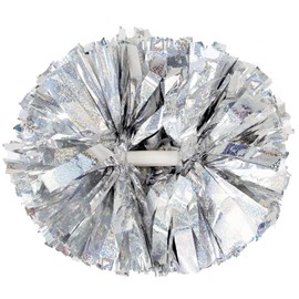 Lovecheer 2PCS Silver Cheerleader Pom Poms Holographic Pom Poms Cheerleading with Baton Handle for Sports Team Spirit Dance Adults