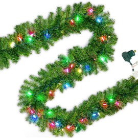 LAMPHOME 9 Feet X10''PVC Garland with 35 Multicolor Lights, 220Tips Christmas Garland for Christmas Decorations, Decor for Outdoor or Indoor Use, Home Garden Artificial Greenery or Wedding Party