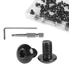 SUPAWAY M5 x 8 mm Rounded Head Screws with Hex Socket, Pack of 50, Galvanised 304 Stainless Steel, Round Head Hex Socket Bolts with Allen Key and H3 Batch Head for Car Screws with Thread, Black