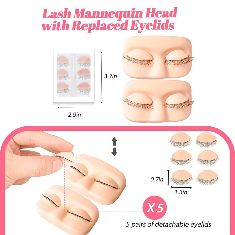 Eyelash Extension Set for Beginners Lash Mannequin Head with Replaced