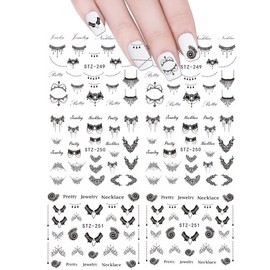 ALLYDREW 150+ Black Necklaces Water Slide Nail Art Nail Decals Water Transfer Nail Decals (6 sheets/Over 150 decals)