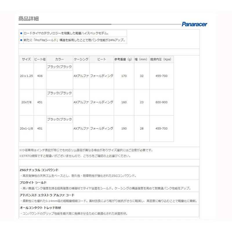 Panaracer Minute Light (Protite) Small Wheel Tire 20" [Black/Black 20x1-1/8