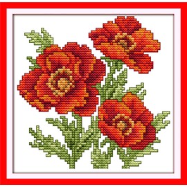 YEESAM ART Cross Stitch Embroidery Set for Adults Beginners Children, Red Poppies 11CT 22 x 21 cm Pre-Printed DIY Embroidery Handmade Kits (Poppies)