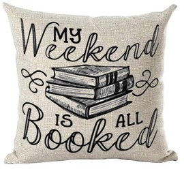 ramirar Black Word Art Quote My Weekend is All Booked Watercolor Books Library Reading Decorative Throw Pillow Cover Case Cushion Home Living Room Bed Sofa Car Cotton Linen Square 18 x 18 Inches