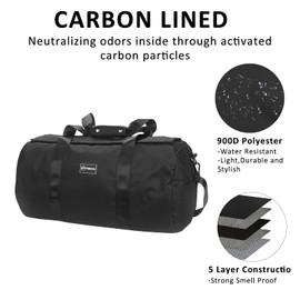 FIREDOG Smell Proof Duffle Bag, Large Smell Proof Bag for Travel Storage, Classic Black, with Lock