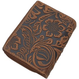 myledershop Small Buffalo Full Leather Women's Wallet/Wallet/Purse in Portrait Format with Liana Embossing and RFID & NFC Protection, Cognac, Modern