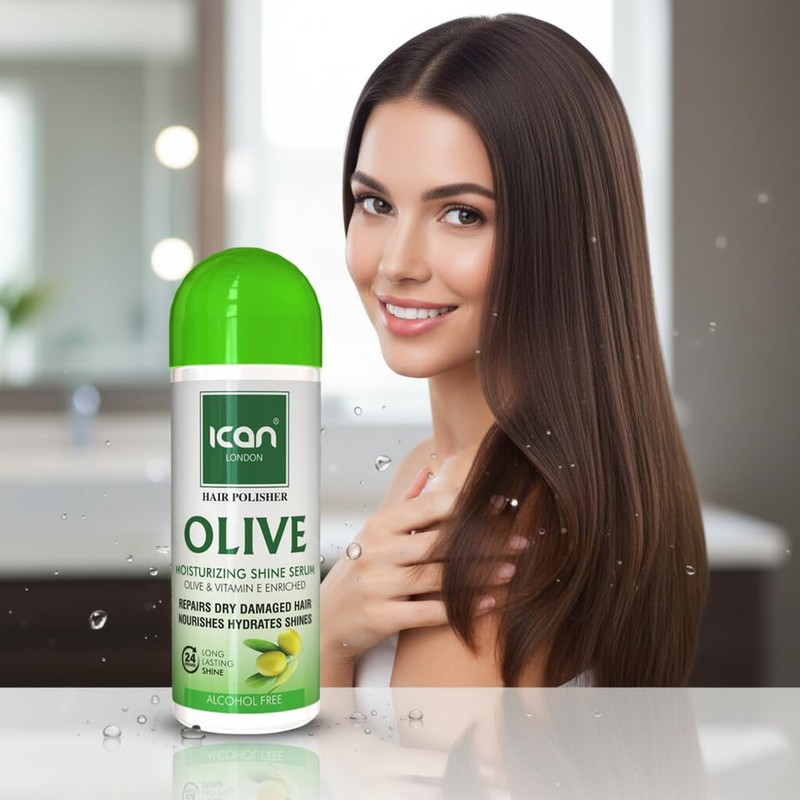 ican London Hair Polisher Olive Moisturizing Shine Serum Alcohol Free