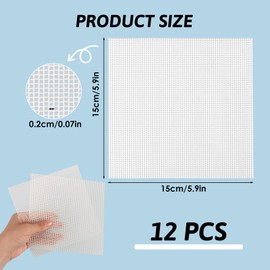 12 Pcs Plastic Mesh Canvas Sheet 15 x 15 cm Square Cross Stitch Mesh Fabric 12CT/inch Eye Mesh Plastic Canvas Sheets for Making Bag Embroidery DIY Crafts Needlepoint Knit Crochet Projects, White