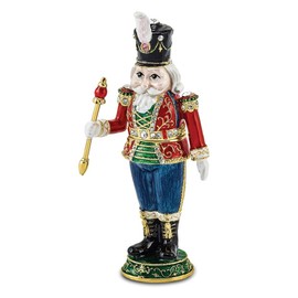 Jere Luxury Giftware Bejeweled Torsten Toy Soldier, Pewter With Enamel Collectible Trinket Box with Matching Pendant Necklace