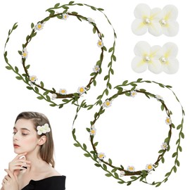 Blumenkranz Haare, 2 Stück Blumenkrone und 2 Stück Blumen-Entenschnabel-Clip,Blumenkranz Künstliche für Damen Hochzeit Zeremonie Festival Party Strand