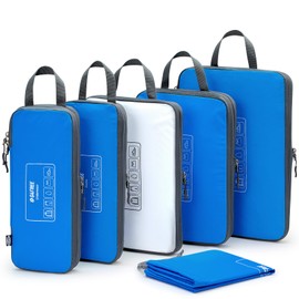 G4Free 6 Sets Compression Packing Cubes, 3 Sizes Waterproof Travel Luggage Organizer Foldable Storage Bags Set, Lightweight Accessories Essentials