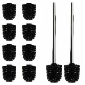 Daloual - 10 x Replacement Toilet Brush Head Black Diameter Approx. 6.5 cm + 2 x Stainless Steel Handle 41.5 cm - Toilet Brush - Toilet Brush - Replaceable - Modern Design - High Quality - Durable