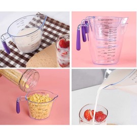 3-Piece Plastic Measuring Cups Set, 8 16 32 oz Capacity with Cup & ML Measurement, BPA Free Liquid Measuring Cups with Spout for Cooking in Kitchen Baking (Purple)