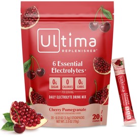 Ultima Replenisher Daily Electrolyte Powder – Cherry Pomegranate, 20 Stickpacks – Zero Sugar Hydration Packets with 6 Electrolytes and Minerals – Sugar Free, Plant Based & Keto Friendly Drink Mix
