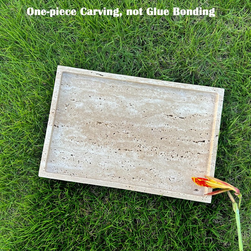 OAIQNUJ Travertine Stone Tray for Coffee Table, 12 x 8