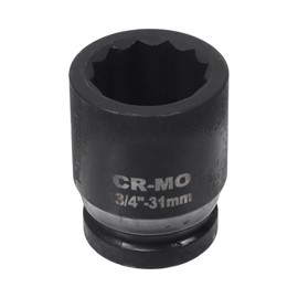 HEROFFIX 1 Pcs Impact Socket Durable Hardware Tool 60mm Black High Carbon Steel 12 Point 31mm for Car Motorcycle Dirtbike Repair 3/4 Inch Drive