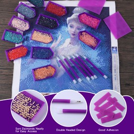 LYMUSUMI 42PCS 5D Diamond Art Painting Tools and Accessories Kits with 12 Diamond Art Painting Trays 24pcs Glue Clay 6 Diamond Art Painting Pens(Purple)